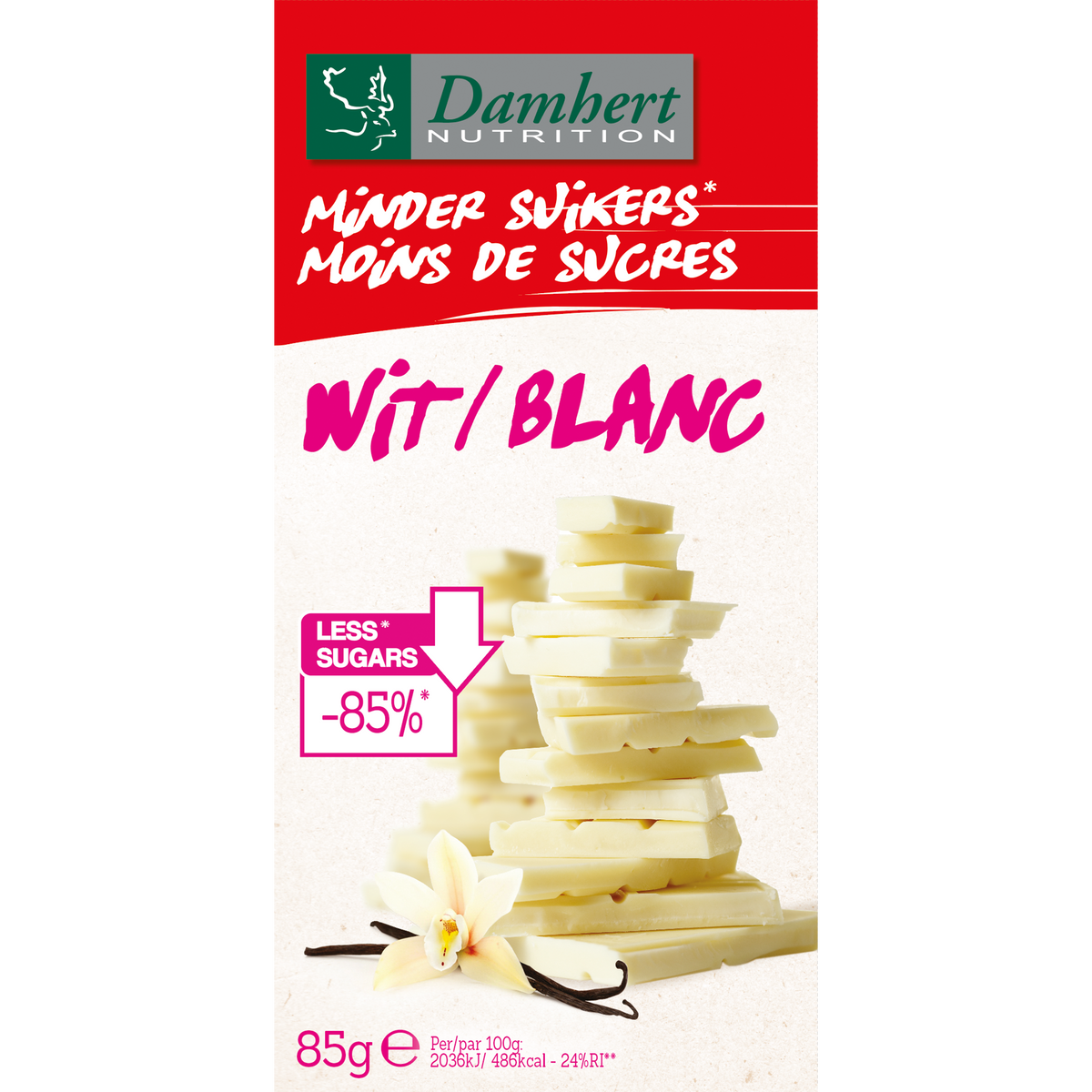 Damhert Chocoladetablet wit minder suikers 85.00 Gram