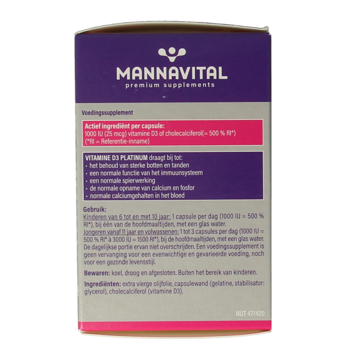 Mannavital Vitamine D3 platinum 90.00 Capsules