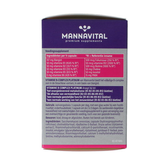 Mannavital Vitamine B complex platinum 60.00 Vegetarische capsules