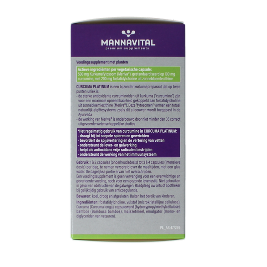 Mannavital Curcuma platinum 180.00 Vegetarische capsules