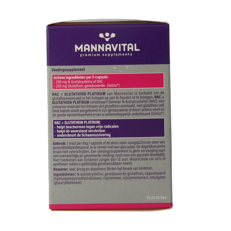 Mannavital NAC + glutathion platinum 60 Vegetarische capsules