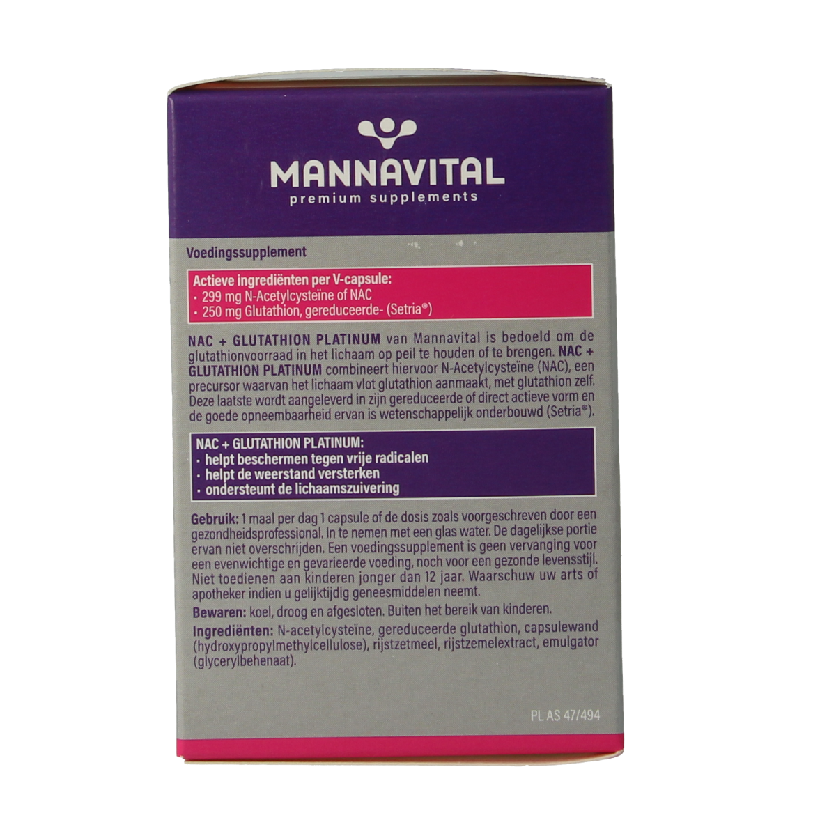 Mannavital NAC + glutathion platinum 60.00 Vegetarische capsules