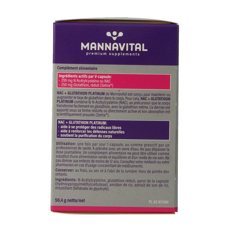 Mannavital NAC + glutathion platinum 60 Vegetarische capsules