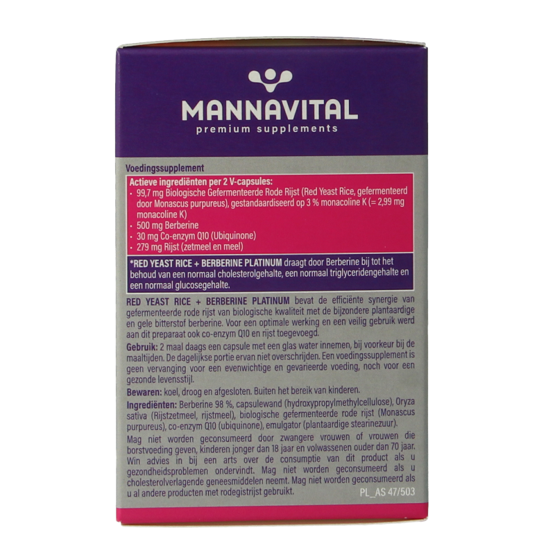 Mannavital Rode rijst + berberine platinum 60 Vegetarische capsules