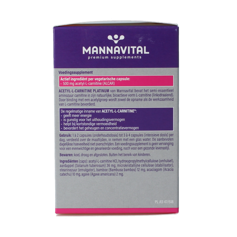 Mannavital Acetyl-L-Carnitine platinum 60 Vegetarische capsules