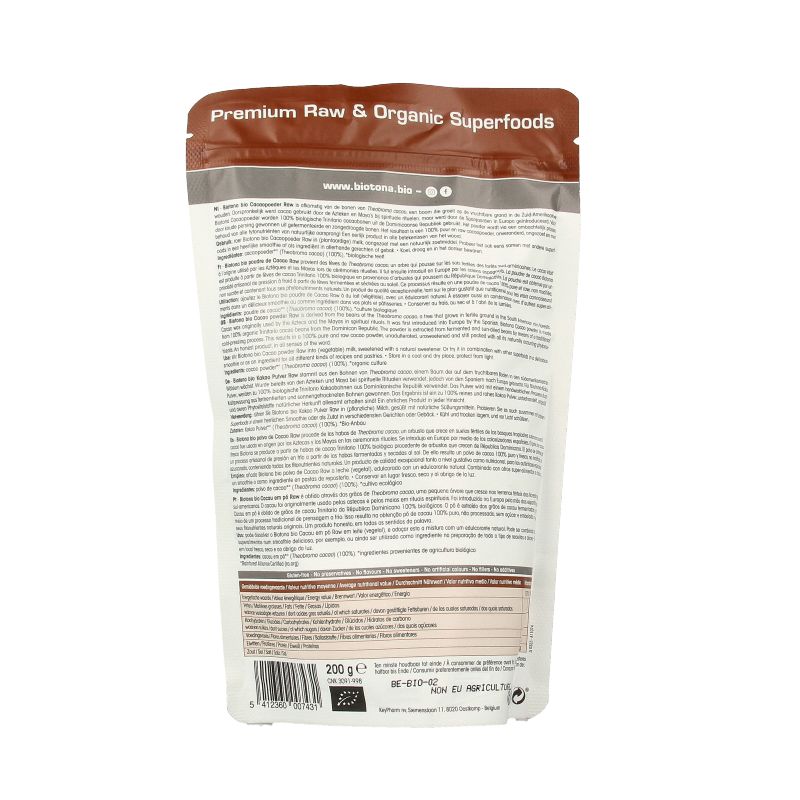 Biotona Cacao raw powder bio 200 Gram