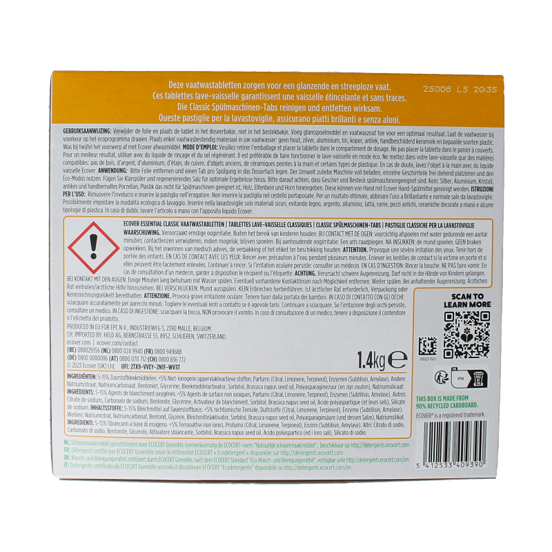 Ecover Essential vaatwastabletten 70 Stuks