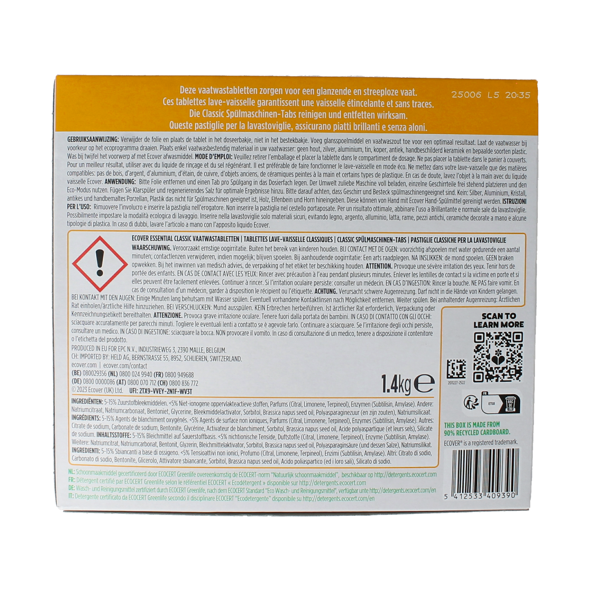 Ecover Essential vaatwastabletten 70.00 Stuks