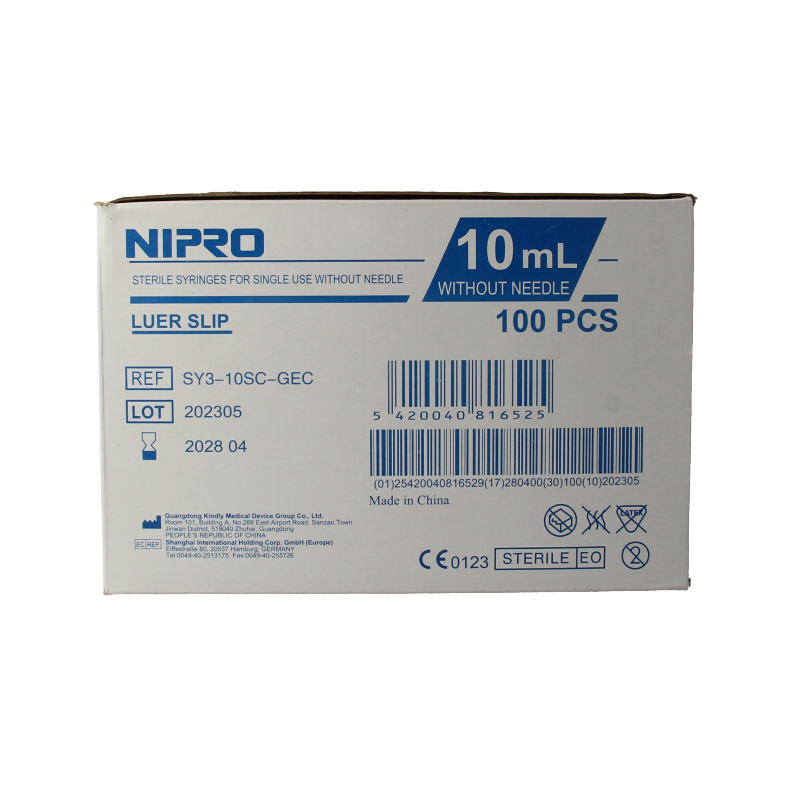 Nipro Injectiespuit luer 10ml 3-delig 100 Stuks