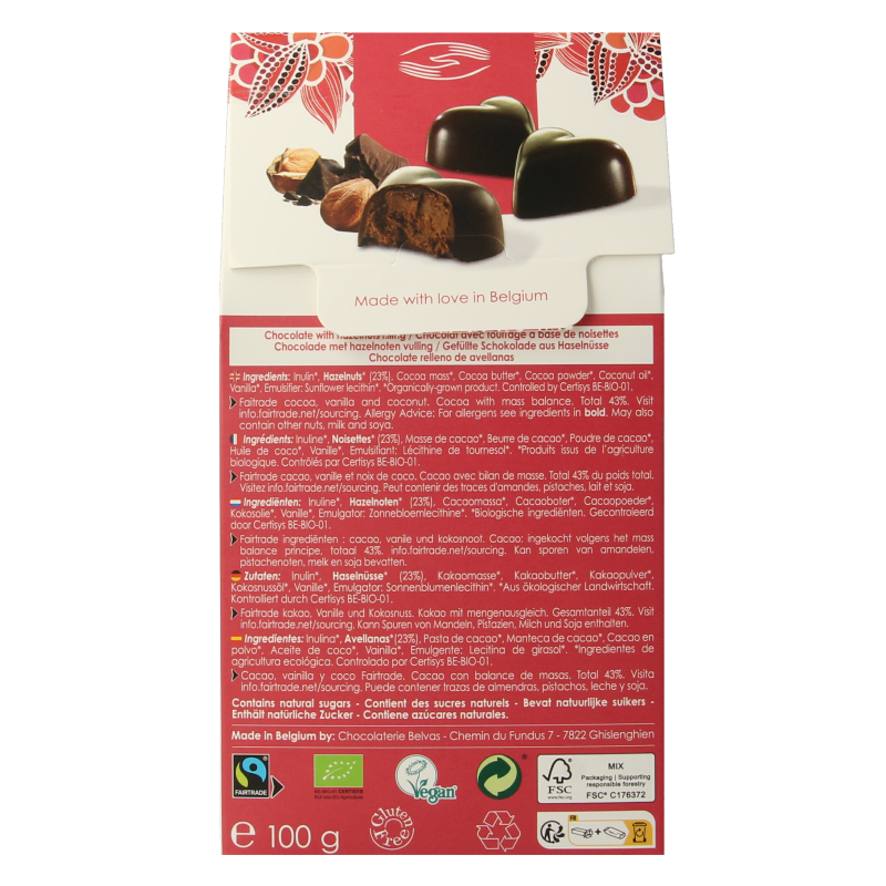 Belvas Choco hart hazelnoot praline bio 100 Gram