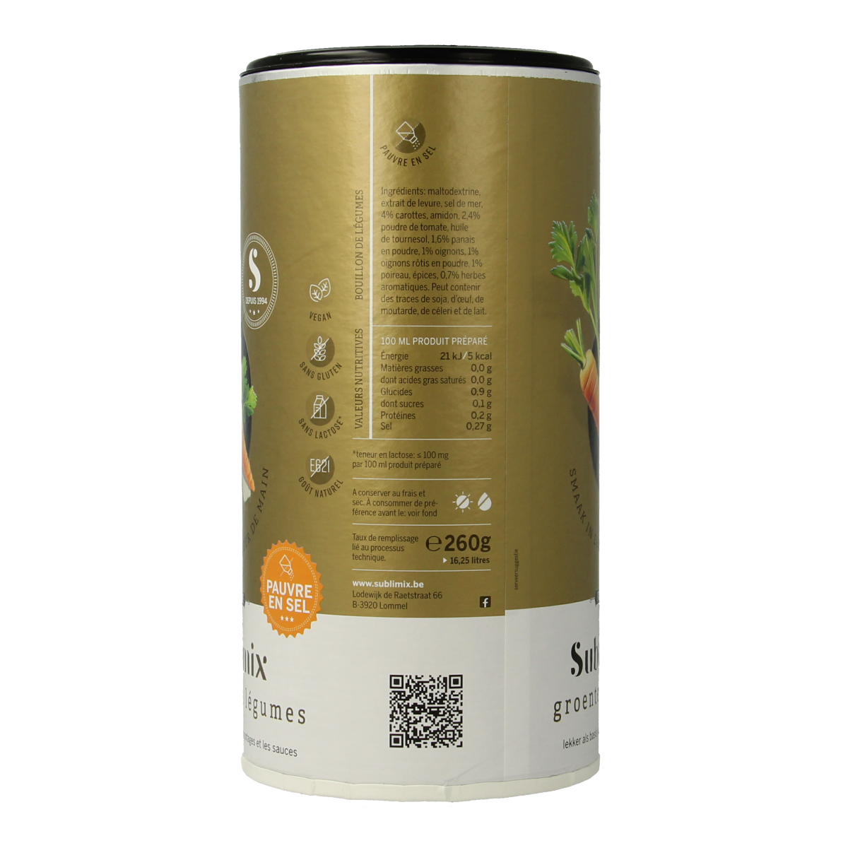 Sublimix Groentebouillon zoutarm glutenvrij 260 Gram