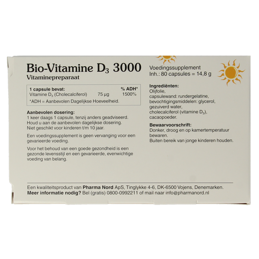 Pharma Nord Bio vitamine D3 75mcg 3000IE 80.00 Capsules