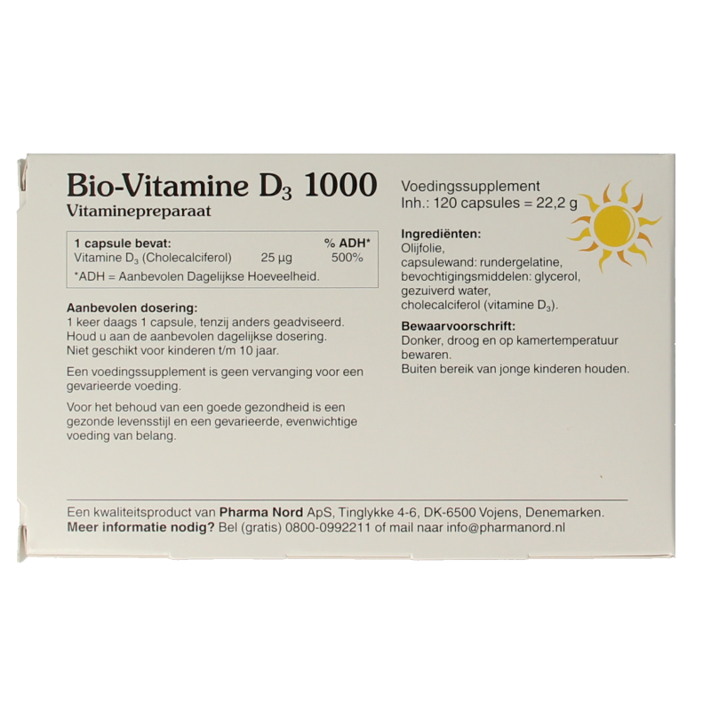 Pharma Nord Bio vitamine D3 25mcg 1000IE 120 Capsules