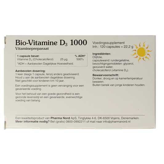 Pharma Nord Bio vitamine D3 25mcg 1000IE 120.00 Capsules