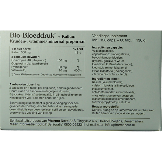 Pharma Nord Bio bloeddruk & kalium 120 caps + 60 tabletten 180.00 Stuks