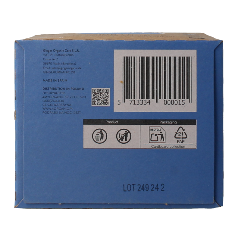 Ginger Organic Maandverband nacht met vleugels 10 Stuks