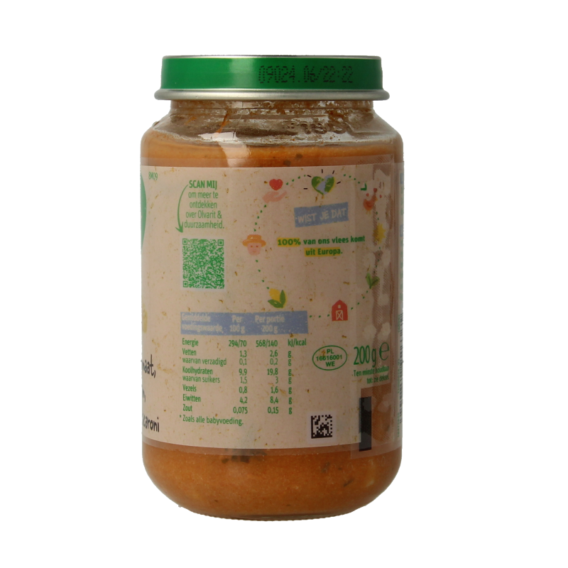 Olvarit Tomaat ham macaroni 8M09 200 Gram