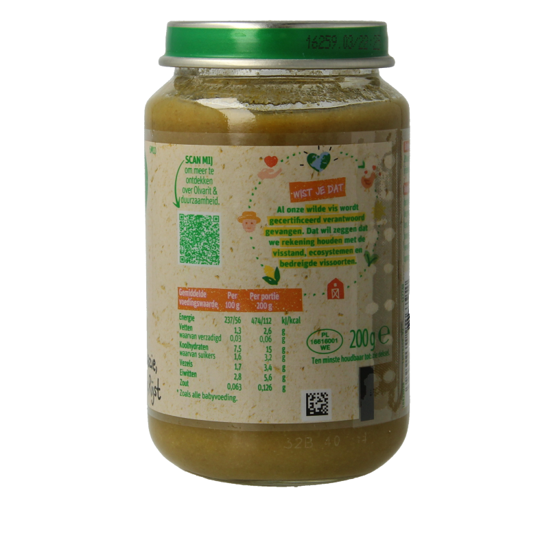 Olvarit Spinazie witvis rijst 6M10 200 Gram