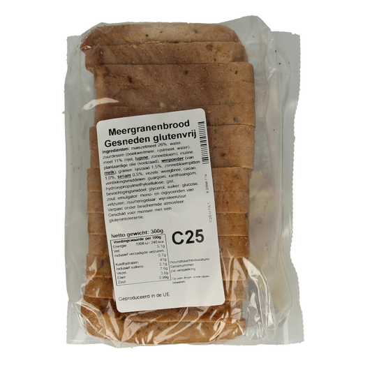 Bezgluten Meergranen brood gesneden glutenvrij 300 Gram