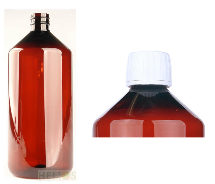 Helios Holland PET medicijnfles 1000ml amber incl witte dop 6 Stuks