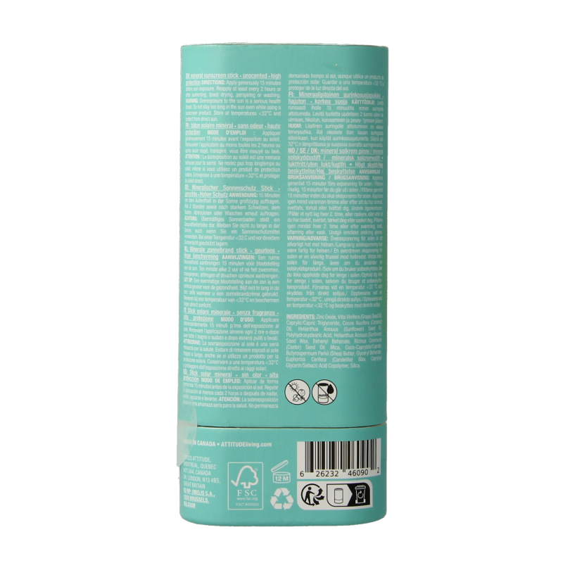 Attitude Sunly zonnebrandstick SPF30 parfumvrij 60 Gram