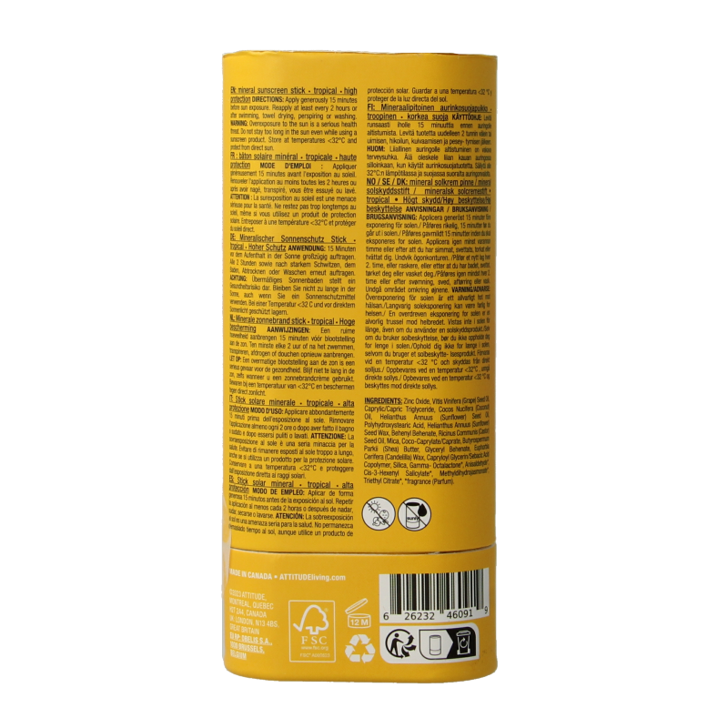 Attitude Sunly zonnebrandstick SPF30 tropisch 60 Gram