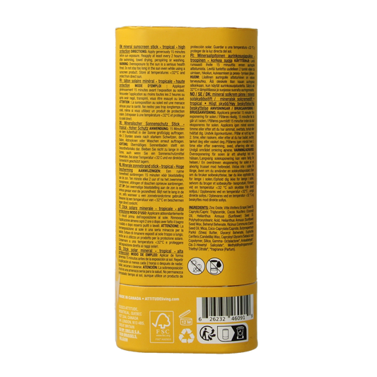 Attitude Sunly zonnebrandstick SPF30 tropisch 60.00 Gram