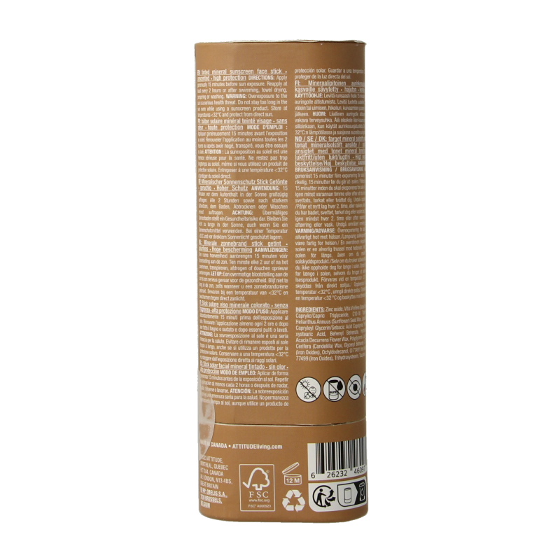 Attitude Sunly gezichtszonnebrandstick getint SPF30 20 Gram