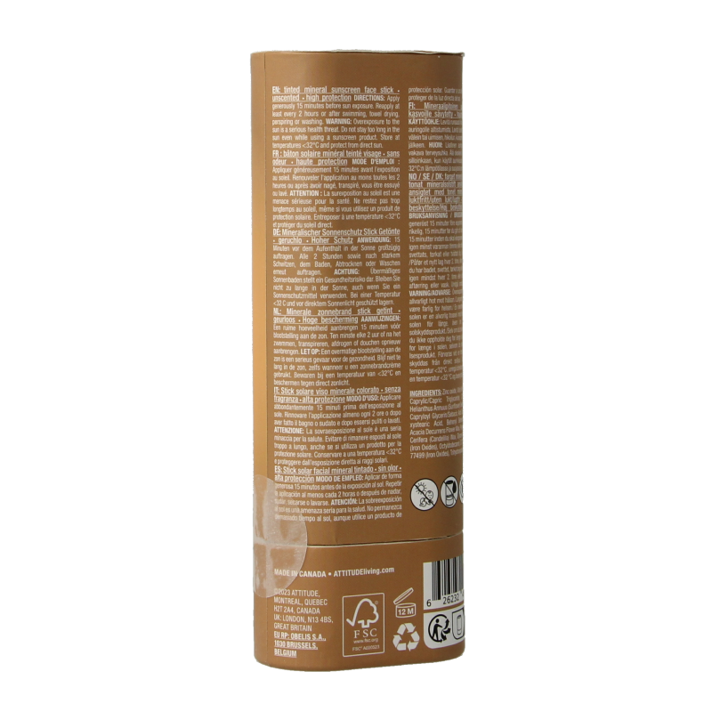 Attitude Sunly gezichtszonnebrandstick getint SPF30 20 Gram