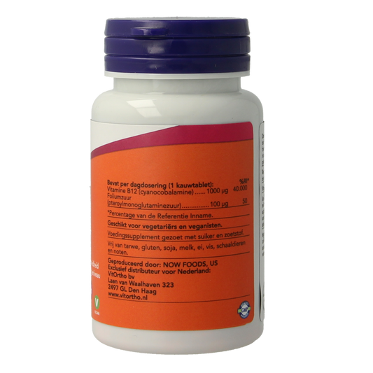 NOW Vitamine B12 1000mcg en Foliumzuur 100mcg 100.00 Kauwtabletten