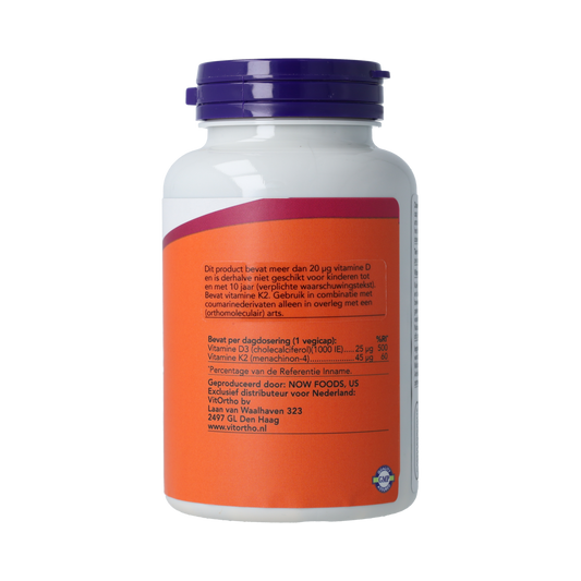 NOW Vitamine D3 en K2 - 1000 IE 45 mcg 180.00 Vegetarische capsules