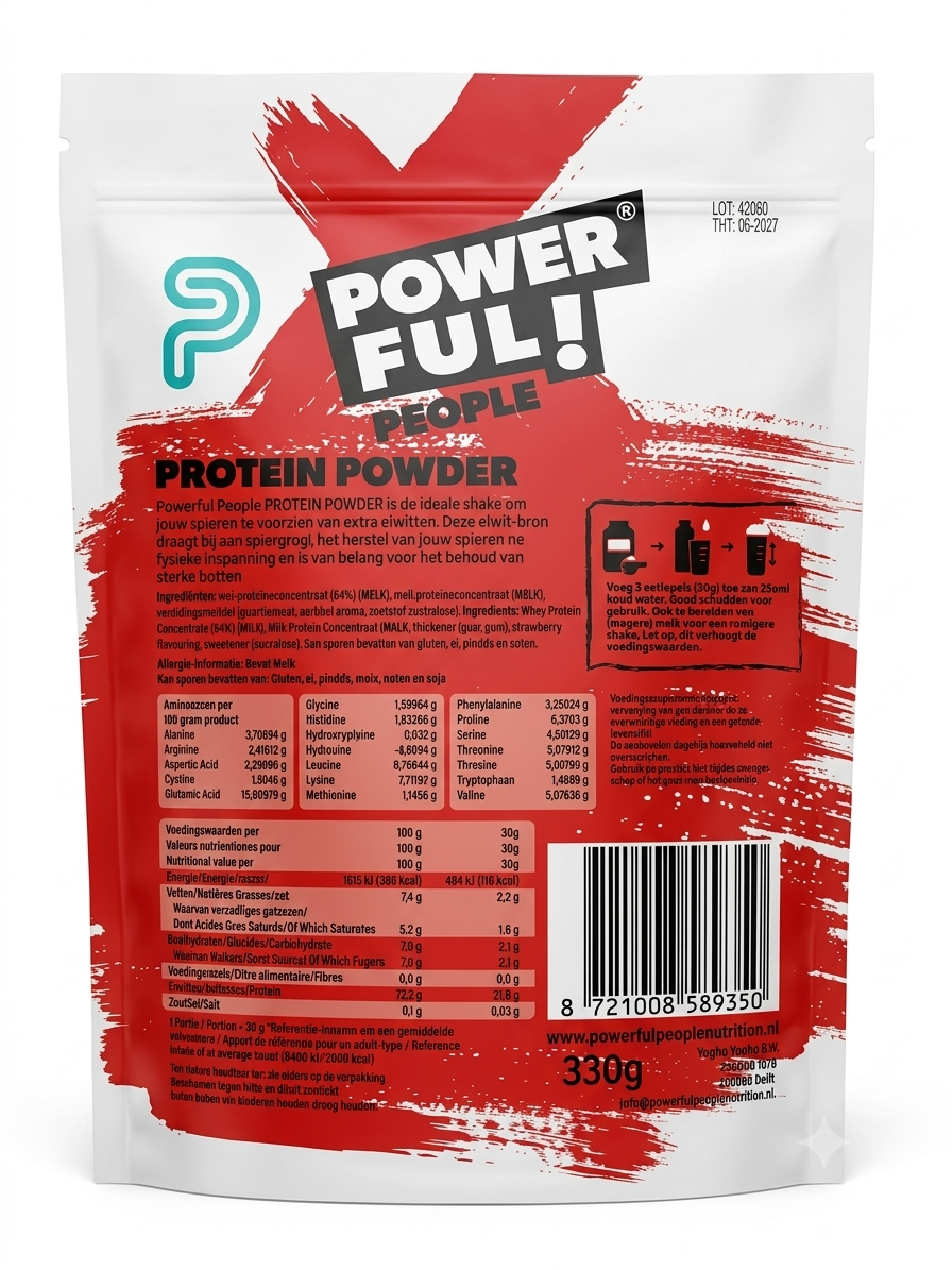 Powerful People Proteïnepoeder Aardbei 330.00 Gram
