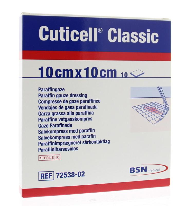 Cuticell Classic paraffine vetgaaskompres 10cm x 10cm 10 Stuks