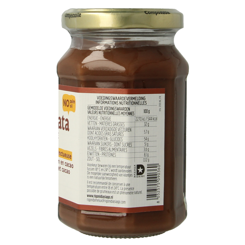 Nocciolata Chocolade hazelnootpasta bio 250 Gram