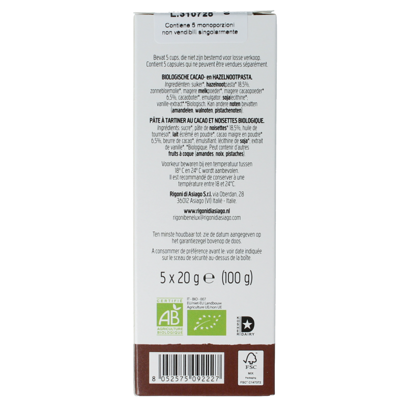 Nocciolata Originale cups 5 x 20g bio 100 Gram