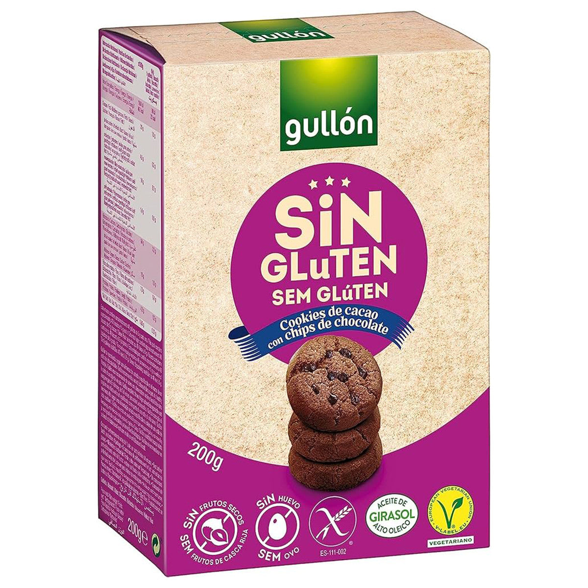 Gullon Chocolate cookies chocolate chip glutenvrij 200.00 Gram