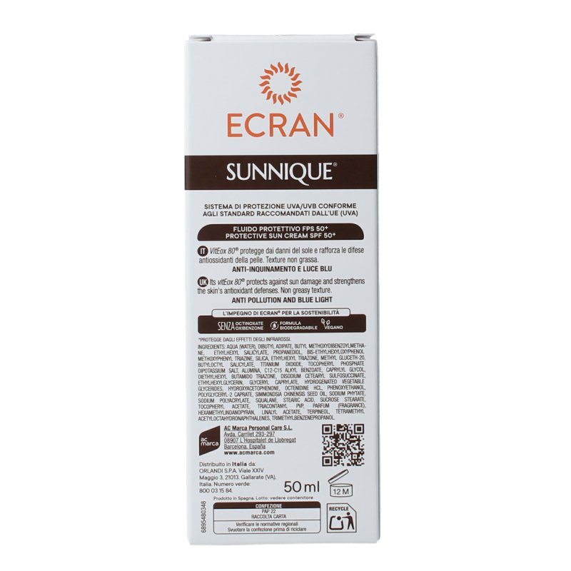 Ecran Sunique facial en decollete SPF50 50 Milliliter