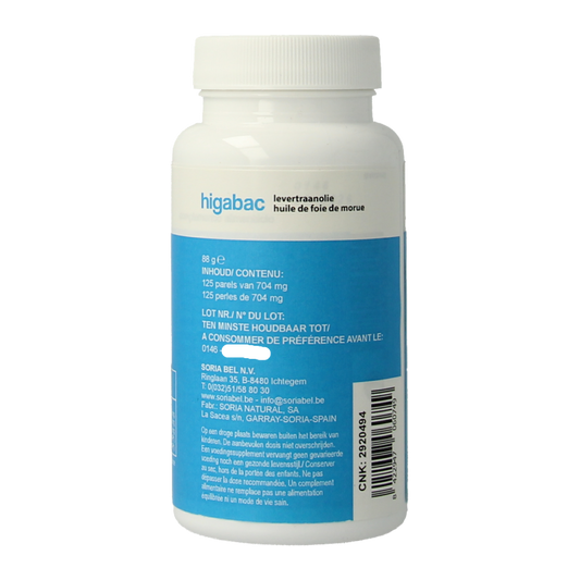 Soria Natural Higabac levertraanolie 125 Softgels