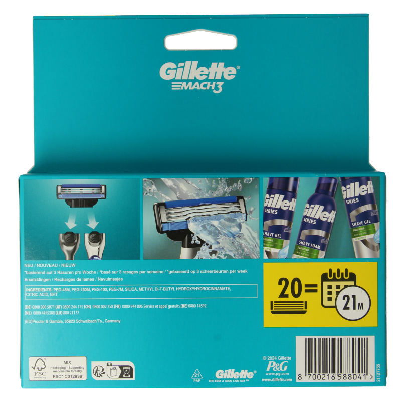Gillette Mach3 blades 20 Stuks