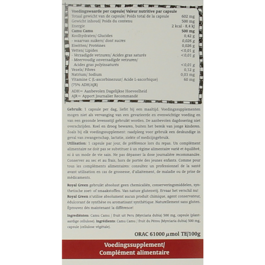 Royal Green Camu camu vitamine C 60 Vegetarische capsules