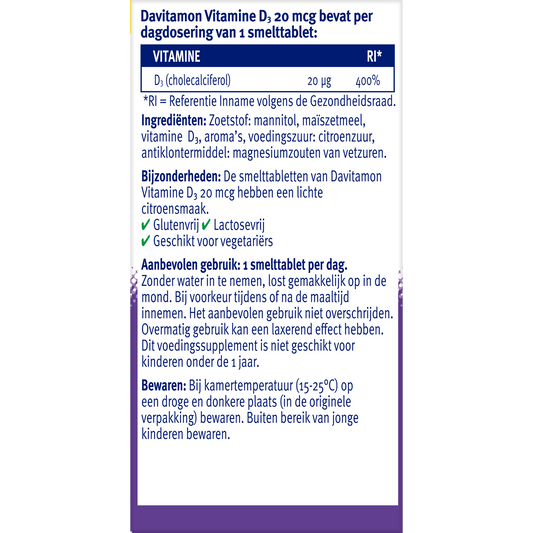 Davitamon Vitamine D3 20mcg 150.00 Smelttabletten
