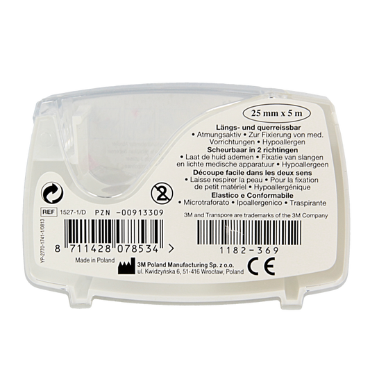 3M Transpore hechtpleister 5m x 25mm 1 Stuks