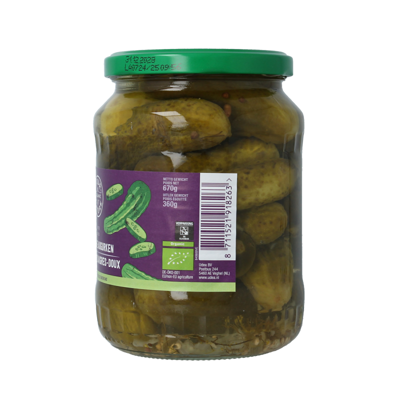 Your Organic Nature Augurken zoetzuur bio 670 Gram