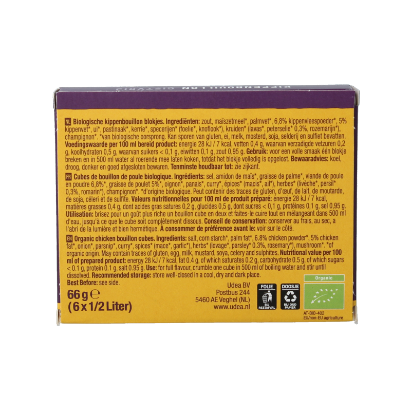 Your Organic Nature Kippenbouillonblokjes helder zonder gist bio 6 Stuks