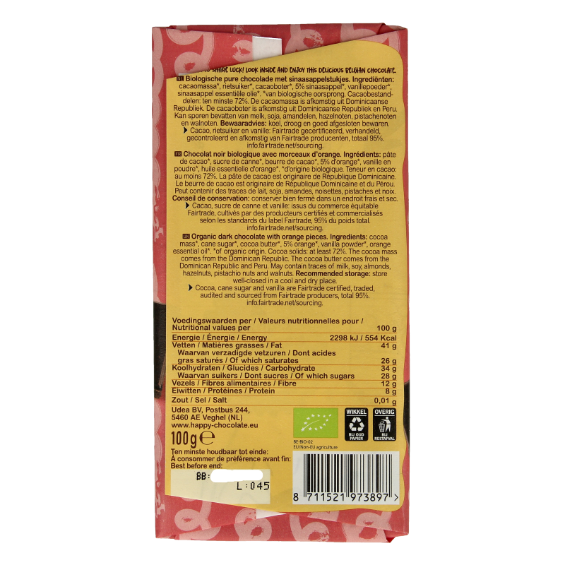 Happy Chocolate Puur sinaasappel bio 100 Gram