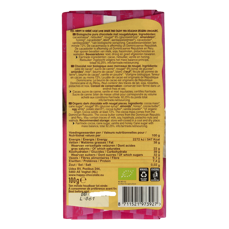 Happy Chocolate Puur nougat bio 100 Gram