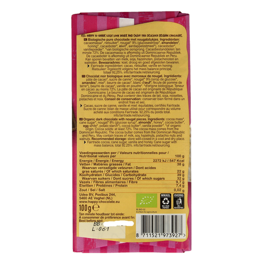 Happy Chocolate Puur nougat bio 100 Gram