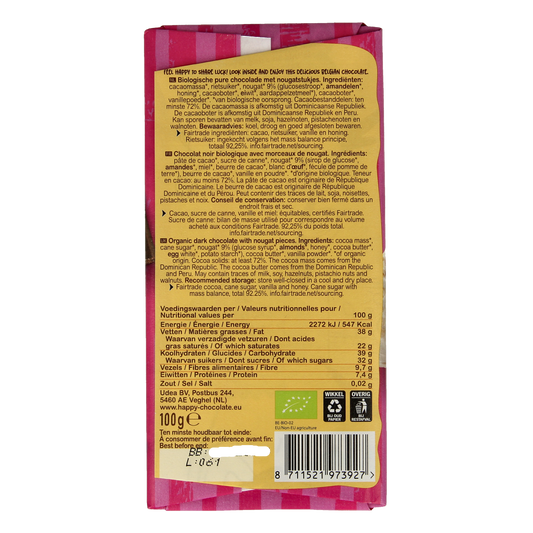 Happy Chocolate Puur nougat bio 100.00 Gram