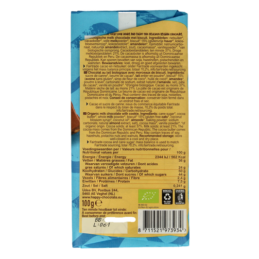 Happy Chocolate Melk biscuit bio 100 Gram