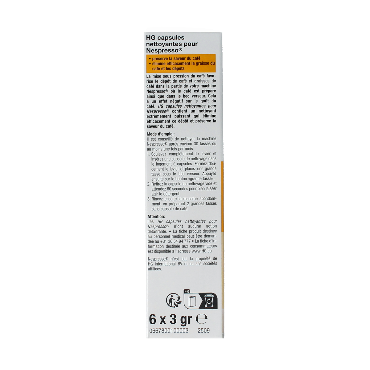 HG Reinigingscups Nespresso machine 6.00 Stuks